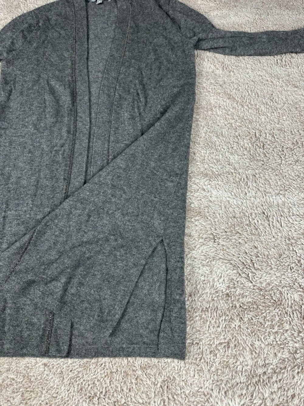 Neiman Marcus Cashmere Cardigan Small Grey Beaded Trim Open Front Long Sweater - Picture 4 of 11